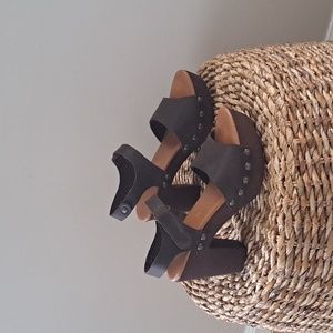 Avellini Womens Brown Nubuck Leather Platform Clog Sandals Ankle Strap Size‎ 8.5